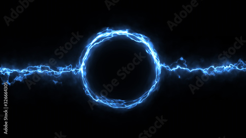 Electric Scifi Plasma Ring Fx Background/ Illustration of a scifi fantasy electric plasma ring background with electric neon strokes photo