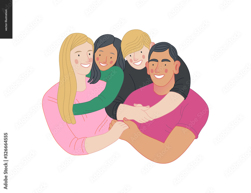 Happy international family with kids -family health and wellness -modern flat vector concept digital illustration of a happy family of parents and children, family medical insurance plan