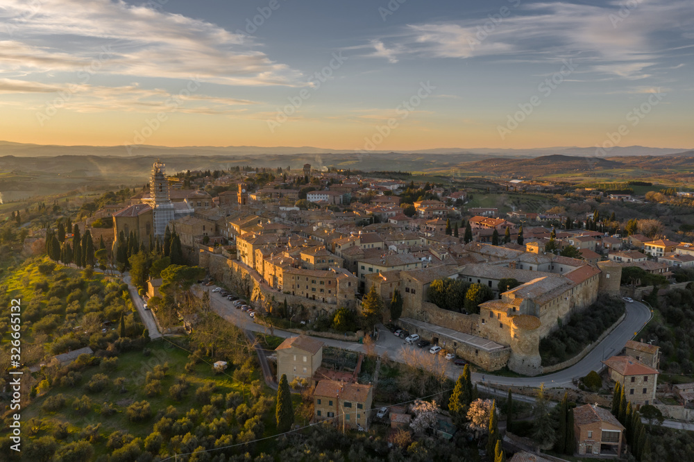 View from high at amazing Italian town, Pienza.