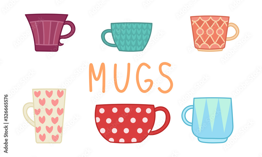 cartoon coffee or tea mugs, set of cups icons, editable vector illustration for decoration, card, print, stickers cartoon coffee or tea mugs, set of cups icons, editable vector illustration for decoration, card, print, stickers