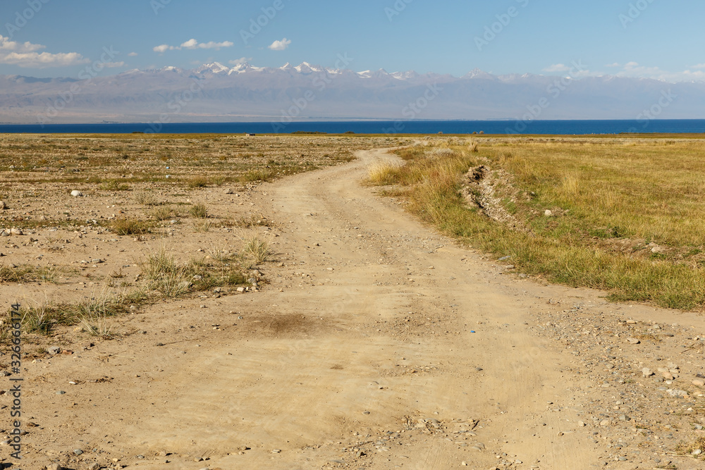 winding road to Issyk-Kul Lake, the largest lake in Kyrgyzstan