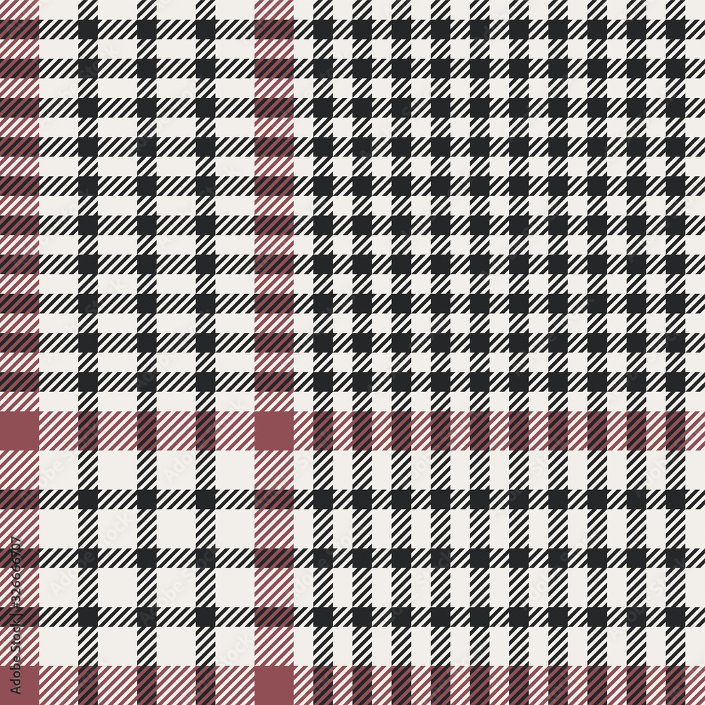 Glen plaid pattern. Seamless check plaid tartan background in pink, dark grey, and off white for jacket, skirt, trousers, or other modern autumn or spring tweed textile design.