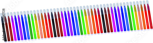 A set of markers with primary colors for drawing and drawing. For the sale and advertising of markers and their application. Felt pen for drawing courses. Set of markers with a cap for children.