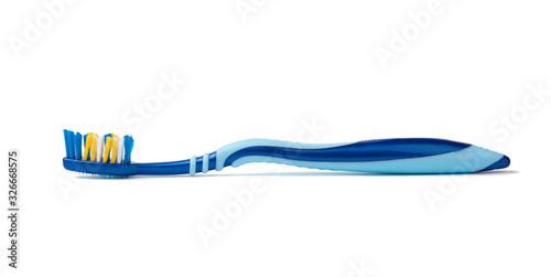 blue plastic toothbrush for cleaning the oral cavity