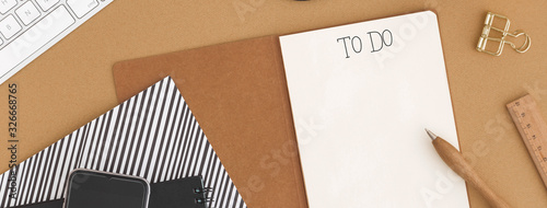 Картината върху платно Notebook with to do list. Banner style image.