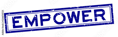 Grunge blue empower word rubber seal stamp on white background