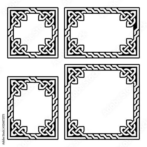 Irish Celtic vector corners design set, braided frame patterns - greeting card and invititon design elements