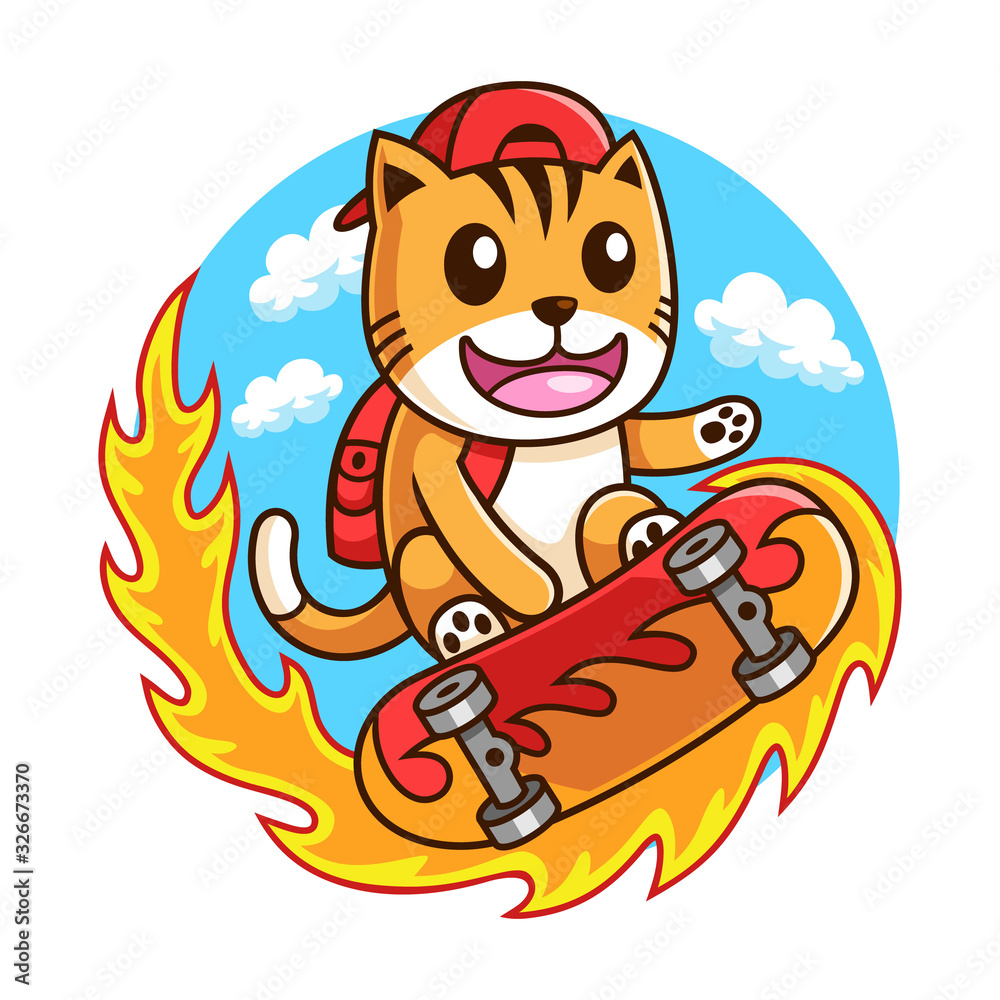 Naklejka premium skateboarder Cat in action illustration design