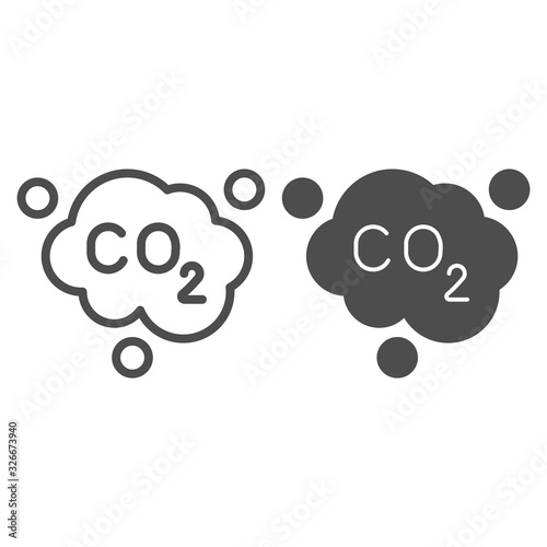 Carbon dioxide formula line and solid icon. Air emissions CO2, smog cloud. Oil industry vector design concept, outline style pictogram on white background.