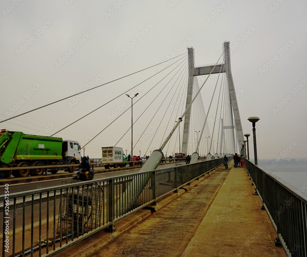 Fototapeta premium naini bridge wire frame, metal strings forming a mesh