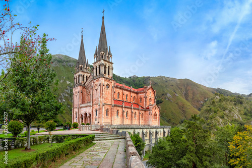 Neo-Romanesque Basilica de Santa Maria la Real de Covadonga in Asturias, Spain photo