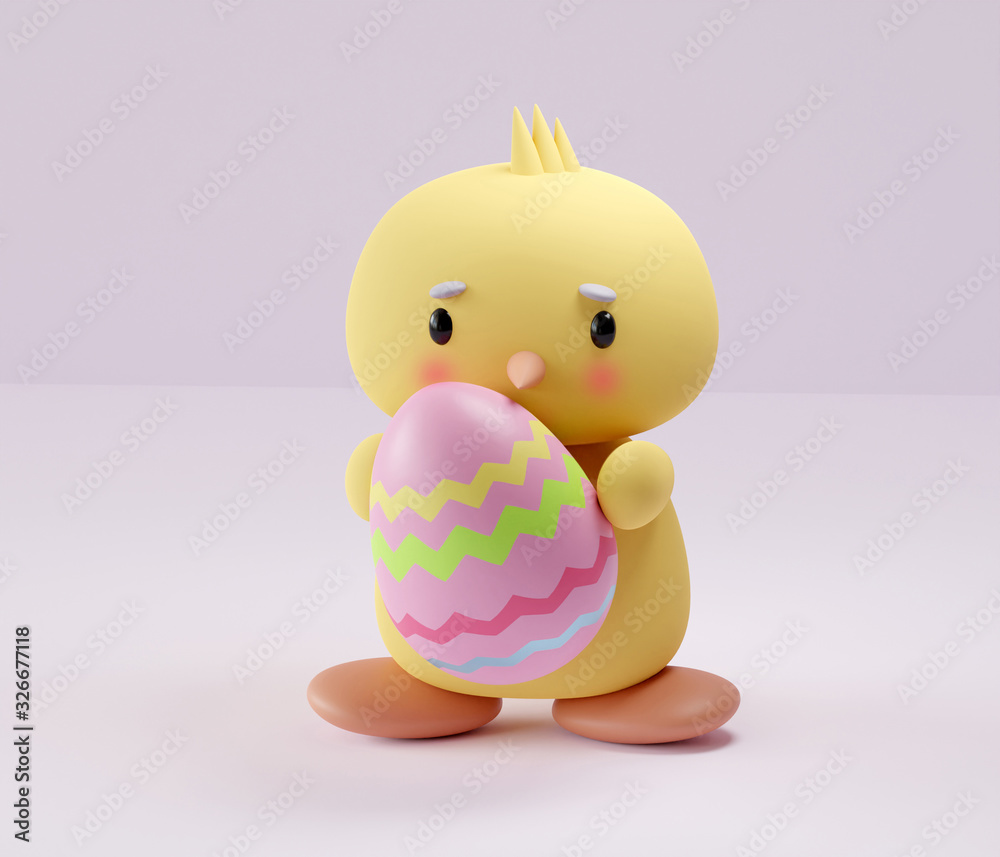 easter chicken with colored easter eggs on a plain background. 3d illustration