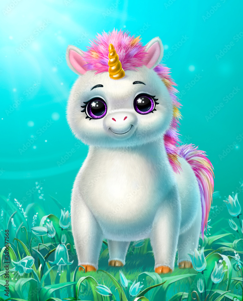 unicorn stands on the background of a flower field unicorn stands on the background of a flower field