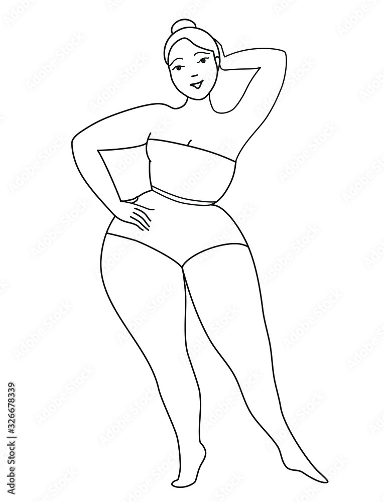 illustration, hand drawn. Linear drawing, character. Woman, body positive. illustration, hand drawn. Linear drawing, character. Woman, body positive.
