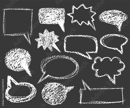 set of white chalk cartoon bubble speech elements
