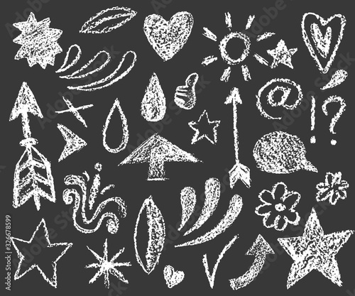 set of chalk doodle illustration on dark