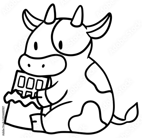 チョコレートを持った牛のイラスト