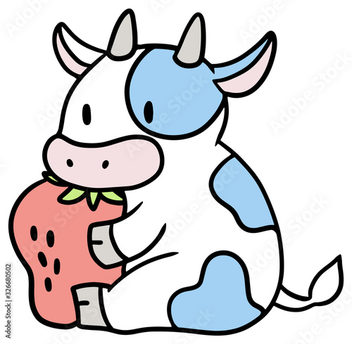 いちごを持った牛のイラスト