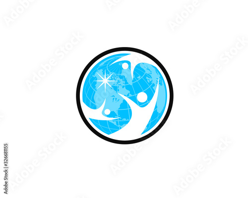 Team Work Logo Around The World - Rounded Globe And Team Work Union People Logo Template- Circular Business Team United Logo, partnership. 
