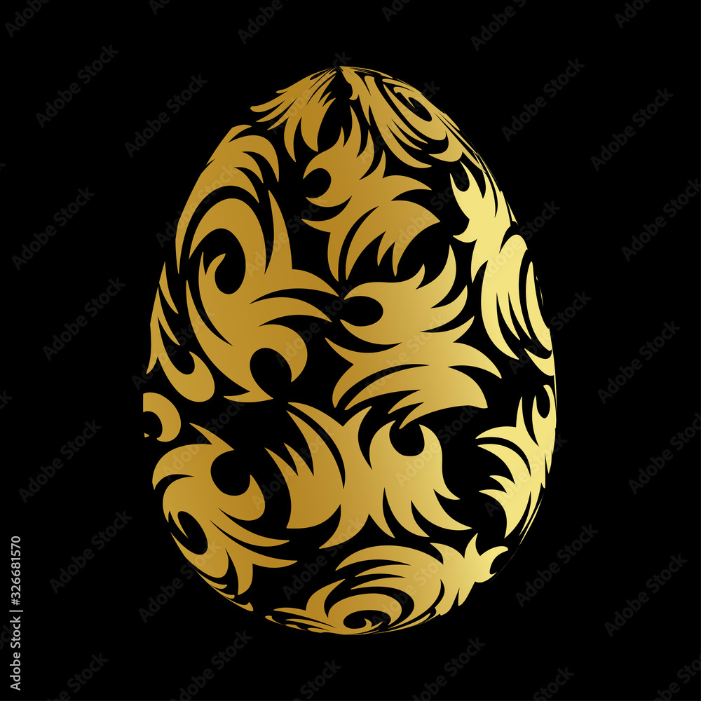 Easter hand drawn decorative ornate golden egg isolated on black background. 3d vector element. Golden cartoon egg sign. Greeting card design, easter stickers, wrapping paper, pattern elements. Easter hand drawn decorative ornate golden egg isolated on black background. 3d vector element. Golden cartoon egg sign. Greeting card design, easter stickers, wrapping paper, pattern elements.