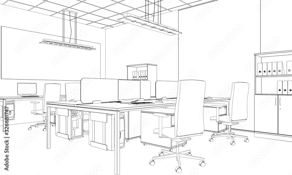 Fototapeta premium office contour visualization, 3D illustration, sketch, outline