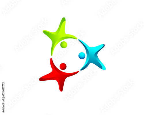 Three 3 symbolic people human holding hands together performing a circular connection