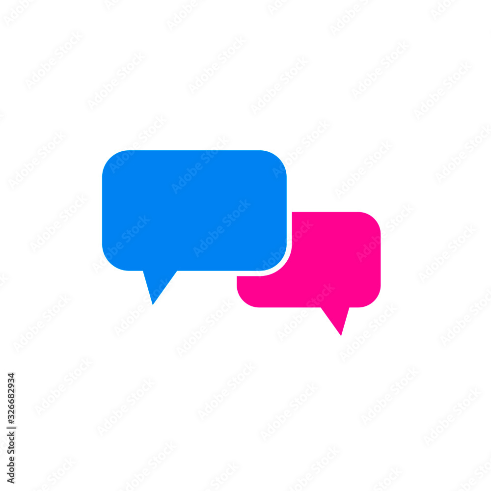 Speech bubble chat icon. Flat talk blank empty speak bubble, cartoon blue pink dialog balloon sticker. Vector graphic illustration Speech bubble chat icon. Flat talk blank empty speak bubble, cartoon blue pink dialog balloon sticker. Vector graphic illustration
