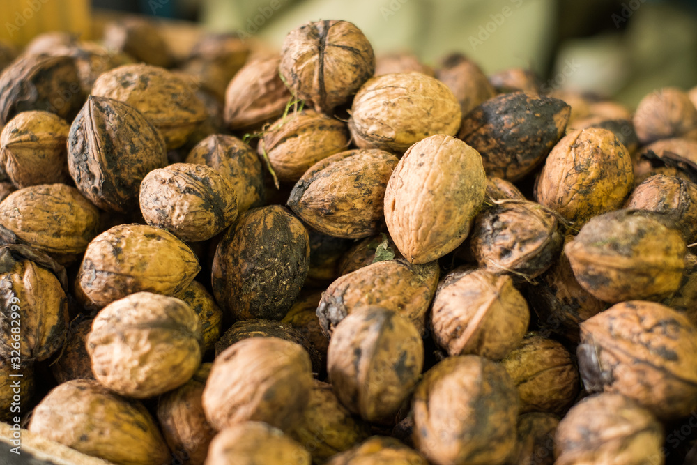 Close up of walnuts at local market Close up of walnuts at local market
