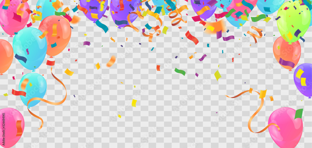 Abstract Background with Shining Colorful Balloons. Birthday, Party, Presentation