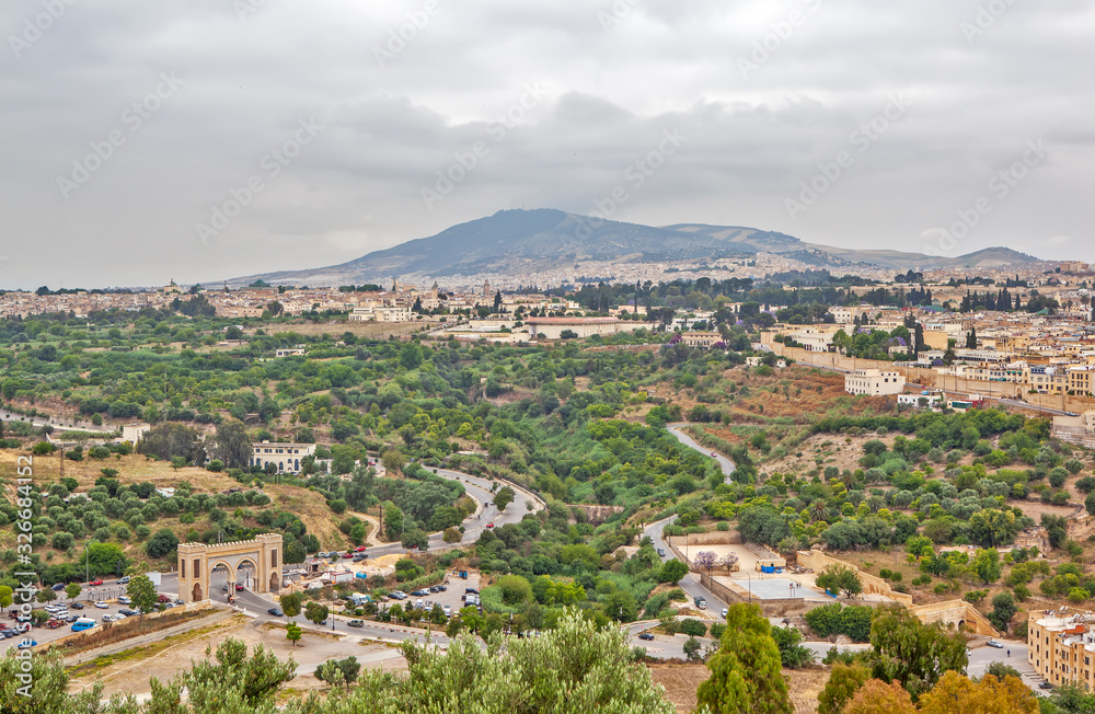 Scenery. View of the city and mountains. Fez. Morocco