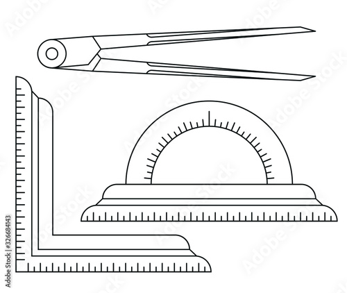Geometry Symbols. Simple masonic square, compass, protractor.