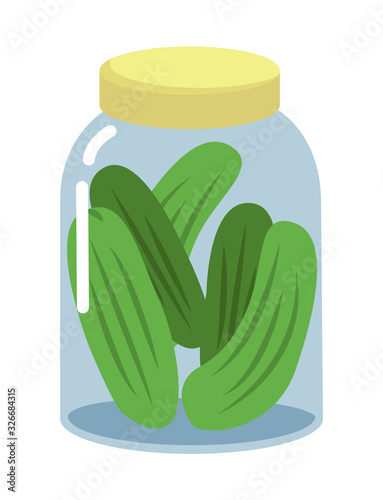 Pickles in jar, isolated jar of pickled cucumbers. Marinated vegetables in can, homemade production full of probiotics. Fermented veggies, crunch gherkin with salt. Nutritious male, vector in flat