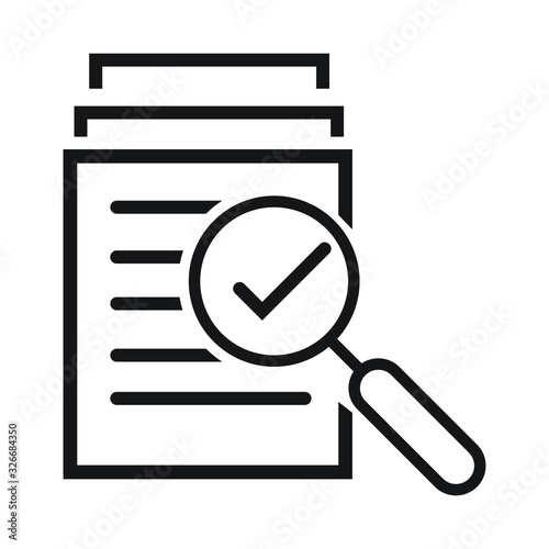 magnifying glass like check assess. scrutiny plan vector icon
