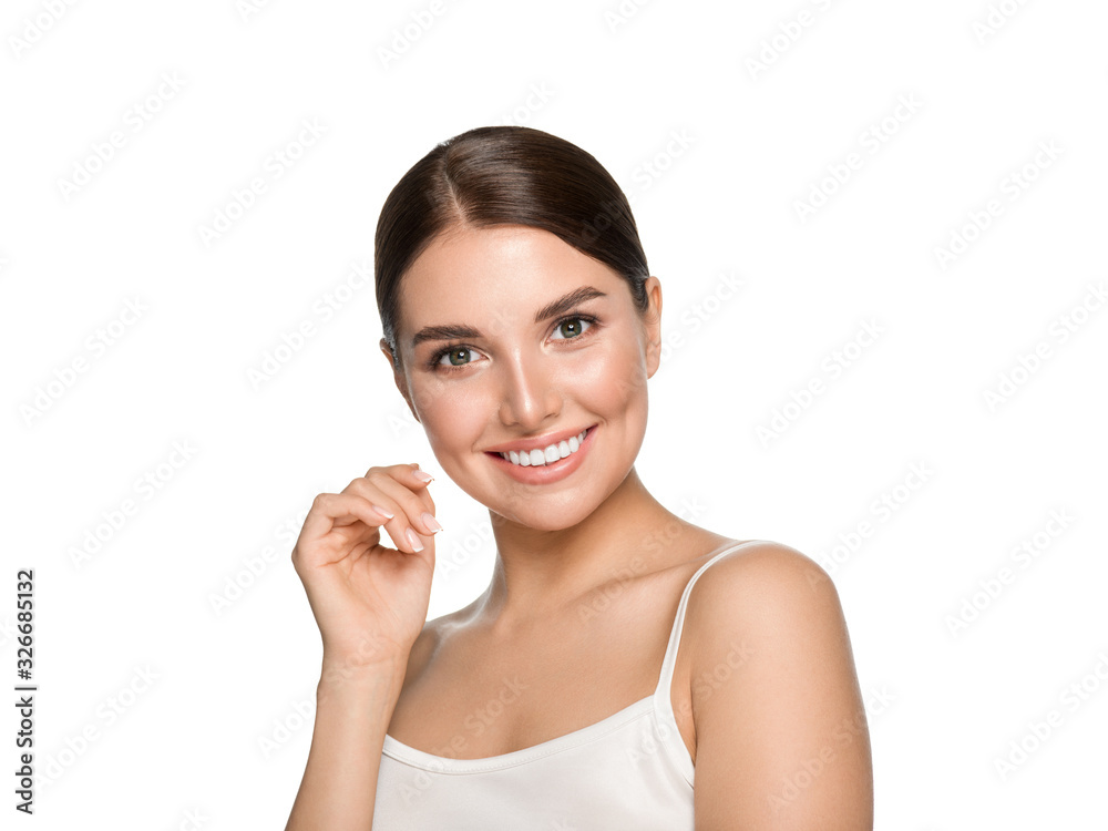 Teeth smile female beauty portrait woman face cute smile veneers natural make up happy people Teeth smile female beauty portrait woman face cute smile veneers natural make up happy people