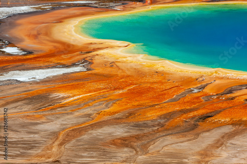 Close up of Grand Prismatic thermal hot spring in Yellowstone National park