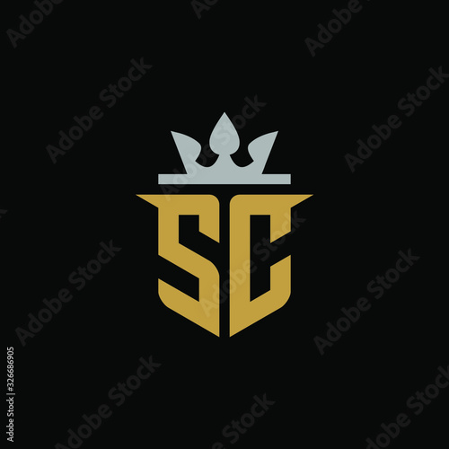 Initial Letter SC with Shield King Logo Design