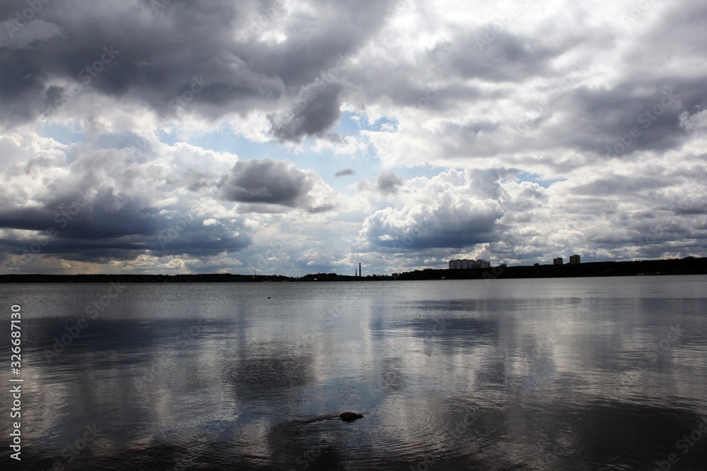 Landscape of water and cloudy sky