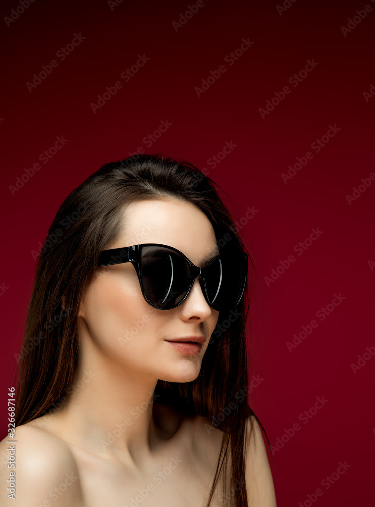 Close-up portrait of nice cheerful positive elegant chic charming attractive straight-haired lady wearing white off-the-shoulders top blouse licking lips isolated over pastel red background Close-up portrait of nice cheerful positive elegant chic charming attractive straight-haired lady wearing white off-the-shoulders top blouse licking lips isolated over pastel red background