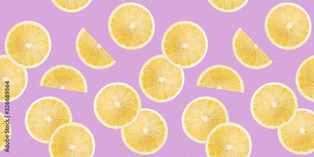 pattern with lemon slices on a purple background