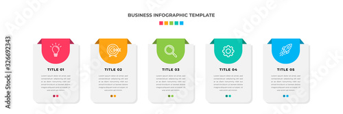 Modern Minimalist Business Infographic template square shape. 5 steps / option timeline with icons. For presentation, process, diagram, workflow, chart. Vector with red, blue, green, orange color