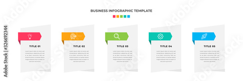 Modern Minimalist Business Infographic template square shape. 5 steps / option timeline with icons. For presentation, process, diagram, workflow, chart. Vector with red, blue, green, orange color