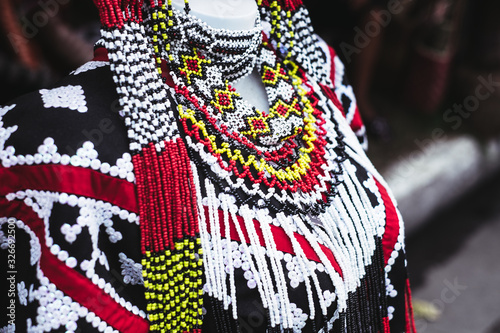 Closeup of the handmade traditional dress of the T'boli women is called 