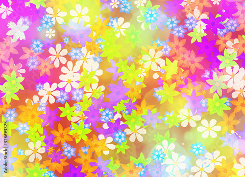 many different multicolored open flowers background