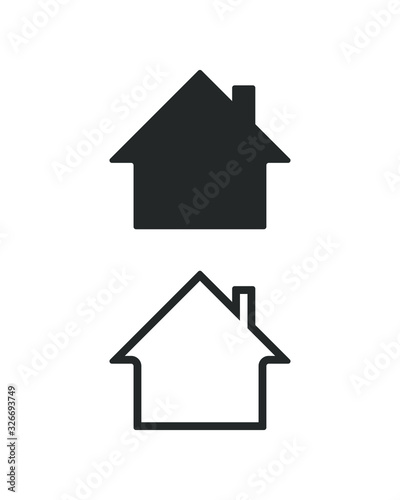 Home icon set. House symbol. Simple flat shape building logo sign. Black silhouette and outline version. Isolated on white background. Vector illustration image.