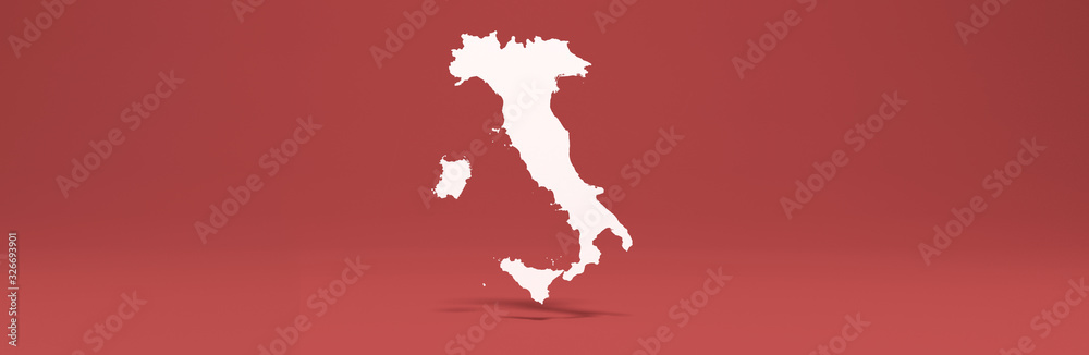 Italy map illustration on red background 3D rendering