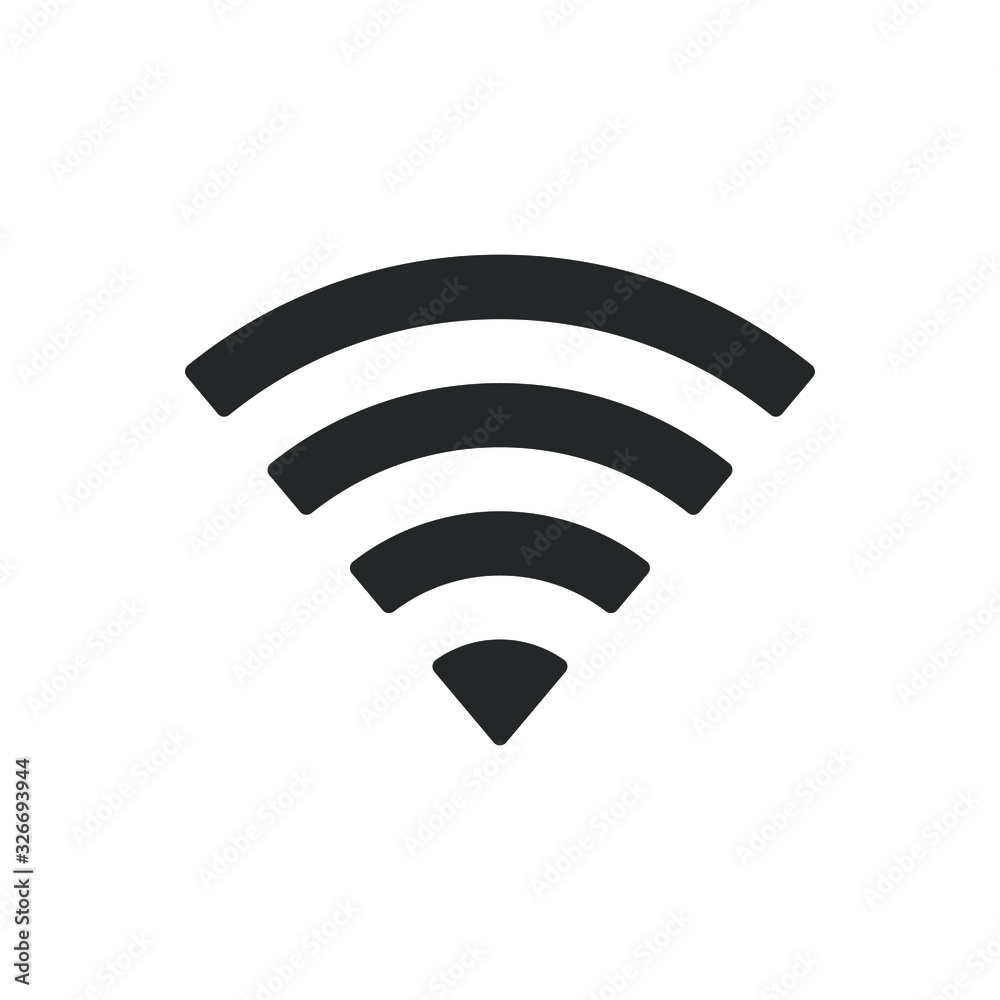 Wi-fi icon. Wifi symbol. Wireless internet connection sign. Simple flat shape logo. Black silhouette isolated on white background. Vector illustration image. Wi-fi icon. Wifi symbol. Wireless internet connection sign. Simple flat shape logo. Black silhouette isolated on white background. Vector illustration image.