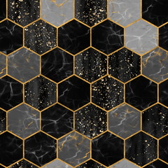 Handdoek met foto Marmeren hexagons patronen Marmeren hexagon textuur met goud  © Gribanessa