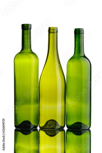 empty wine bottles, isolated on white