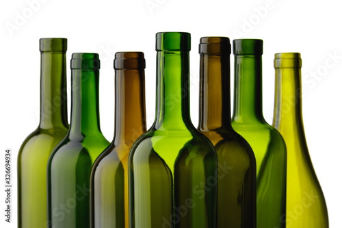 empty wine bottles, isolated on white