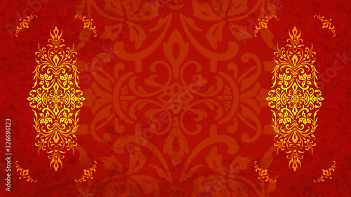Fototapeta Jugendstil floral Ornament auf Hintergrund rot gold Textil Wand antik altes Papier Vorlage Layout Design Template Geschenk zeitlos schön alt barock edel rokoko elegant background 